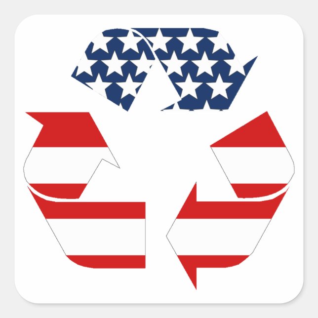 USA-Flagge - Red White & Blue Recycle Symbol Quadratischer Aufkleber (Vorderseite)