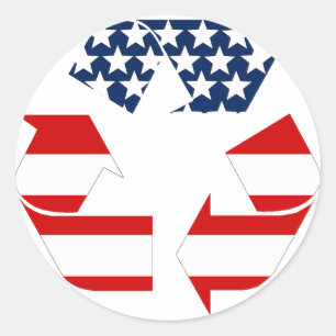 USA-Flagge - Red White & Blue Recycle Symbol Runder Aufkleber