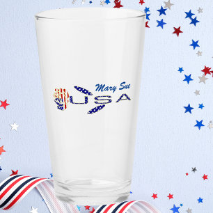 USA-Flagge Rose auf der Seite Blau Personalisiert Glas