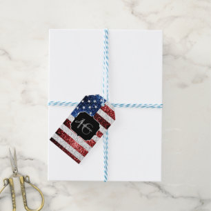 USA Flagge Rot-Blau-Glitzern Glitzer Sweet 16 Geschenkanhänger