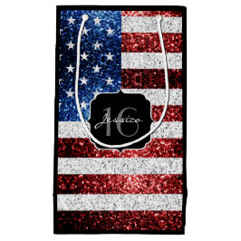 USA Flagge Rot-Blau-Glitzern Glitzer Sweet 16 Kleine Geschenktüte