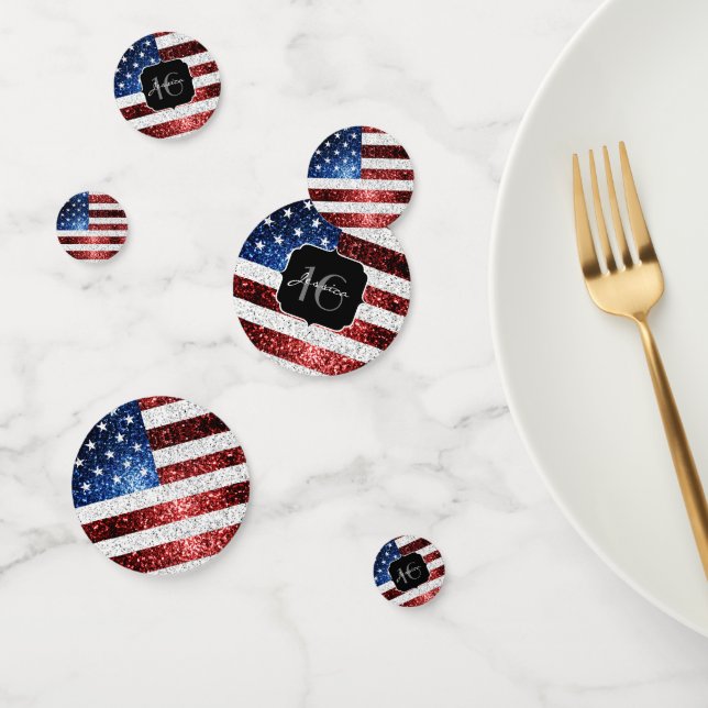 USA Flagge Rot-Blau-Glitzern Glitzer Sweet 16 Konfetti (Gruppe)