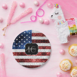 USA Flagge Rot-Blau-Glitzern Glitzer Sweet 16 Pappteller