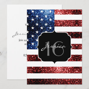USA-Flagge rot blaue Funken Glitter Sweet 16 Einla Einladung