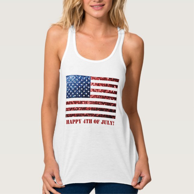USA Flagge rot blaue Glitzern 4. Juli Benutzerdefi Tank Top (Vorderseite)