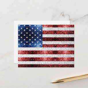 USA-Flagge rot weiß blau funkelt glänzt Postkarte