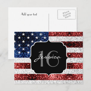 USA-Flagge rot weiß blau Glitzer Sweet 16 Postkarte