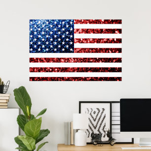 USA-Flagge rote und blaue Funken glänzt Poster