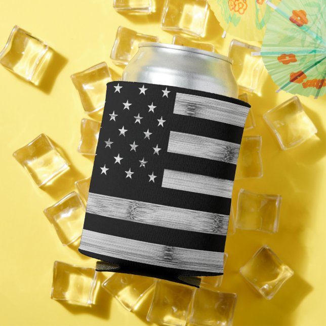 USA flagge Rustic Wood Schwarz-weiß Patriotic Amer Dosenkühler (In Situ Sommer)