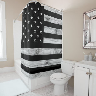 USA flagge Rustic Wood Schwarz-weiß Patriotic Amer Duschvorhang