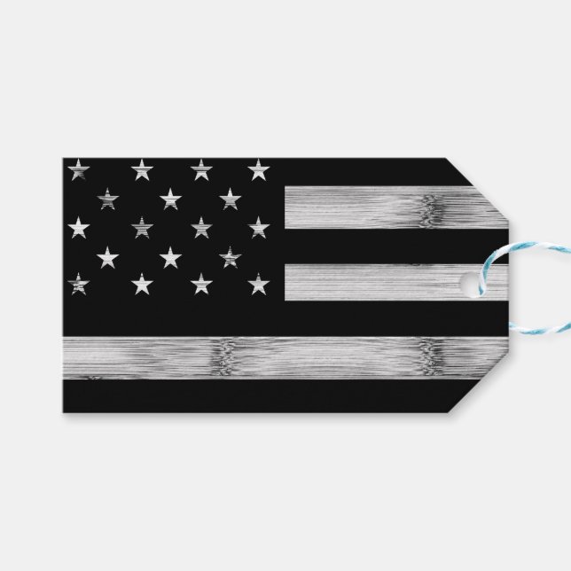 USA flagge Rustic Wood Schwarz-weiß Patriotic Amer Geschenkanhänger (Vorderseite (Horizontal))