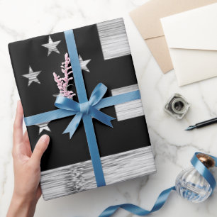 USA flagge Rustic Wood Schwarz-weiß Patriotic Amer Geschenkpapier