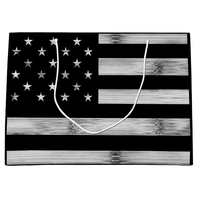 USA flagge Rustic Wood Schwarz-weiß Patriotic Amer Große Geschenktüte (Vorderseite)