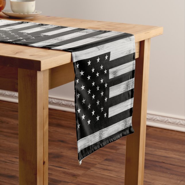 USA flagge Rustic Wood Schwarz-weiß Patriotic Amer Kurzer Tischläufer (Beispiel)