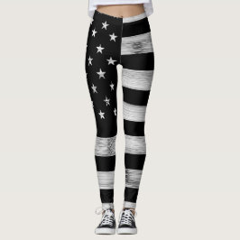 USA flagge Rustic Wood Schwarz-weiß Patriotic Amer Leggings