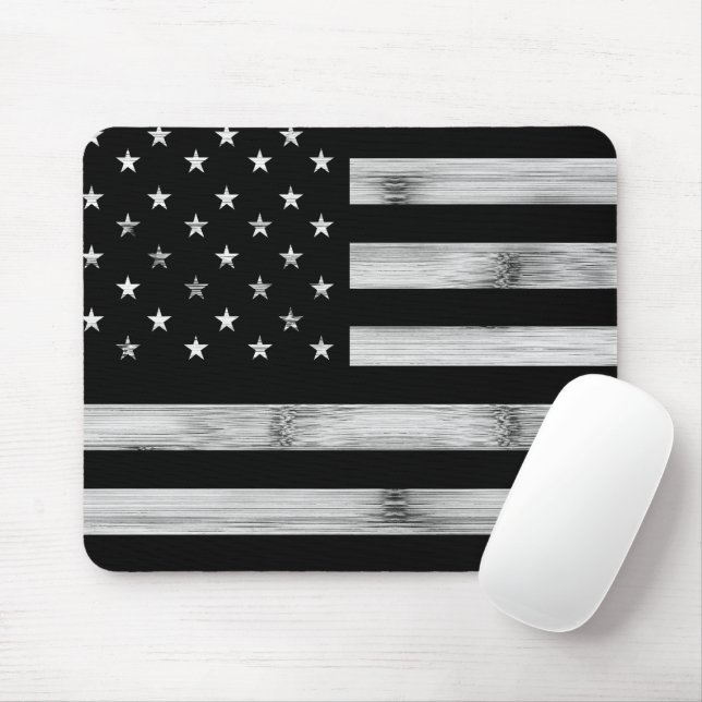 USA flagge Rustic Wood Schwarz-weiß Patriotic Amer Mousepad (Mit Mouse)