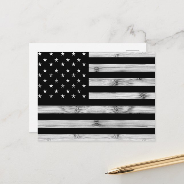 USA flagge Rustic Wood Schwarz-weiß Patriotic Amer Postkarte (Vorderseite/Rückseite Beispiel)