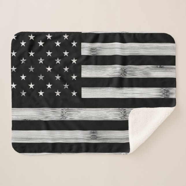 USA flagge Rustic Wood Schwarz-weiß Patriotic Amer Sherpadecke (Vorderseite (Horizontal))
