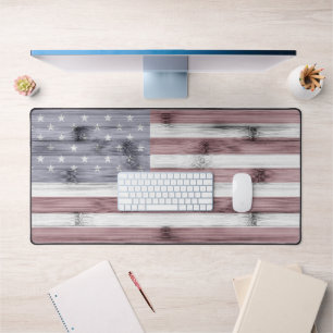 USA-Flagge Rustikal Rot Weiß Blau Holz Amerika Schreibtischunterlage