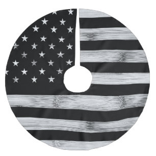 USA-Flagge Rustikales Holz Schwarz Weiß Patriotisc Polyester Weihnachtsbaumdecke