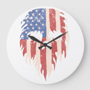 USA-Flagge Schädel Bart Abgenutztes Patriotische Große Wanduhr