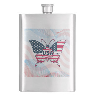 USA-Flagge Schmetterling Patriotisches Amerikanisc Flachmann