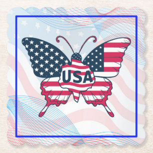 USA-Flagge Schmetterling Patriotisches Amerikanisc Untersetzer