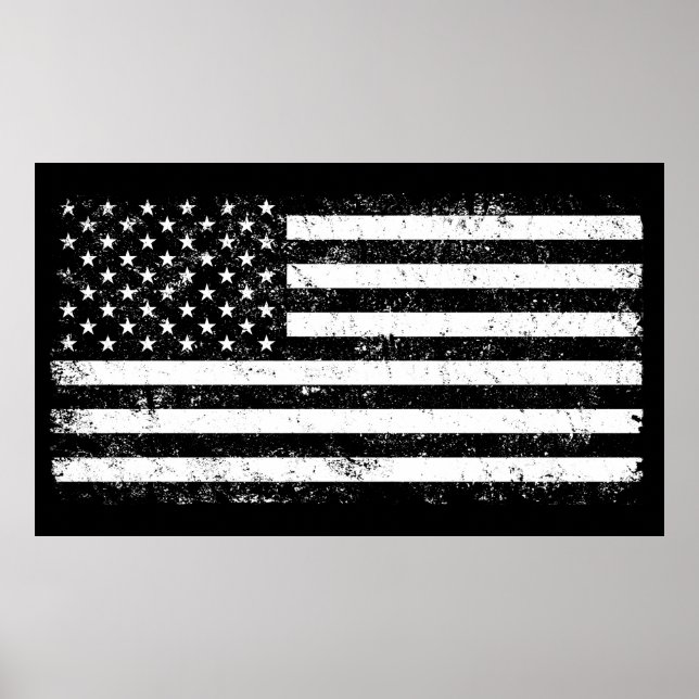 USA-Flagge, Schwarz und Weiß Poster (Vorne)