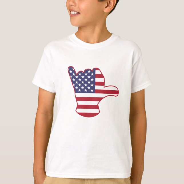 USA-Flagge Shaka-Zeichen T-Shirt (Vorderseite)