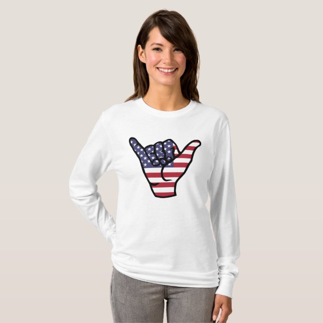 USA-Flagge Shaka-Zeichen T-Shirt (Vorne ganz)
