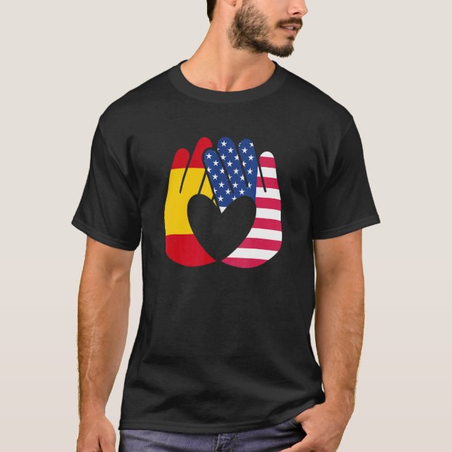 USA Flagge Spanien Flaggenfreundschaft Brüderschaf T-Shirt (Vorderseite)