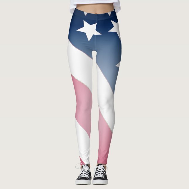 USA-Flagge, Sterne auf blau, rot und weiß Streifen Leggings (Vorderseite)