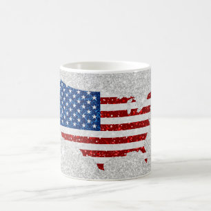 USA-Flagge Sterne & Streifen 4. Juli Glitter Kaffeetasse