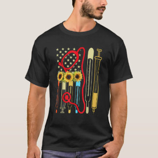 Usa-Flagge Stethoskop Sonnenblume Patriotische Kra T-Shirt