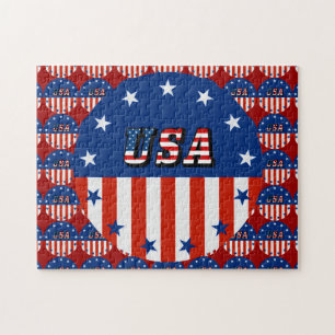 USA-Flagge Text Kreis Muster 11" x 14" Puzzle
