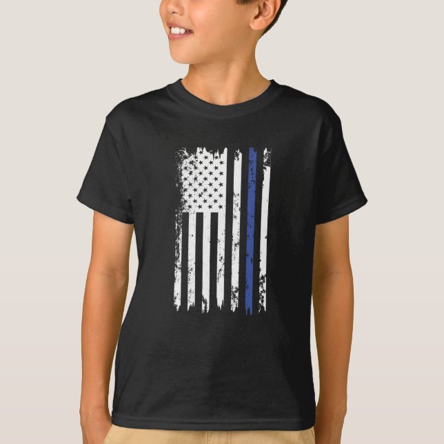 USA-Flagge - Thin Blue Line T-Shirt (Vorderseite)