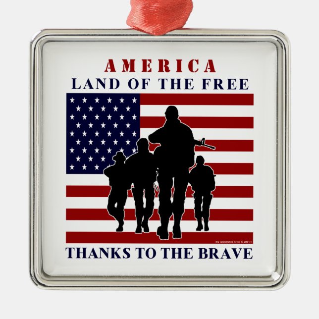 USA-Flagge und Soldaten - Silberschmuck Silbernes Ornament (Vorne)