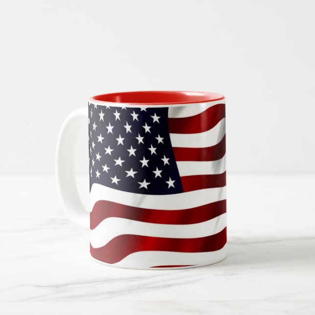 USA-Flagge Zweifarbige Tasse (Vorderseite Links)
