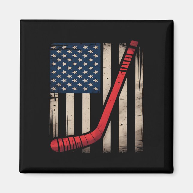USA-Flaggen-Hockeyschläger  Magnet (Vorne)
