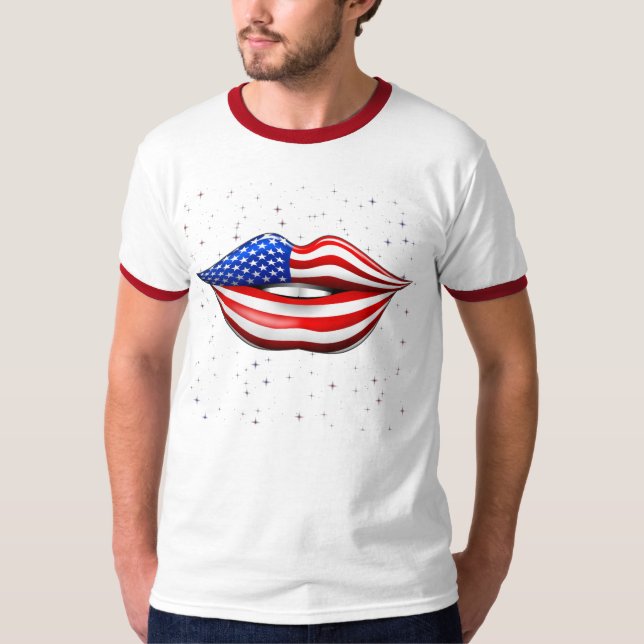 USA-Flaggen-Lippenstift auf lächelndem LippenT - T-Shirt (Vorderseite)