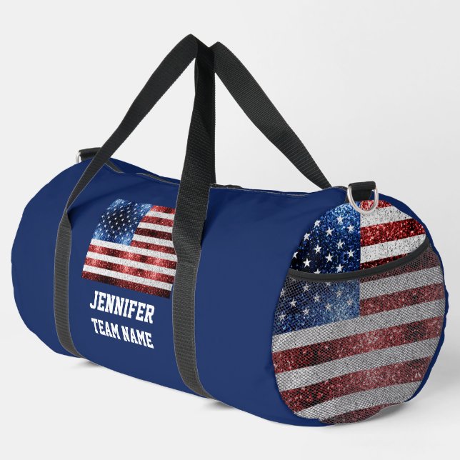 USA Flaggen Rot-Blau-Glitzern Benutzerdefinierter  Duffle Bag (Rechte Ecke)