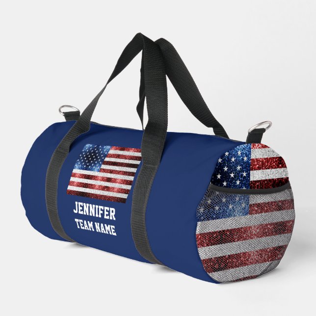 USA Flaggen Rot-Blau-Glitzern Benutzerdefinierter  Duffle Bag (Rechte Ecke)