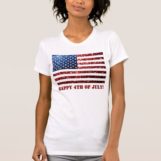 USA Flaggen Rot-Blau-Glitzern Glitzer 4. Juli T-Shirt (Vorderseite)