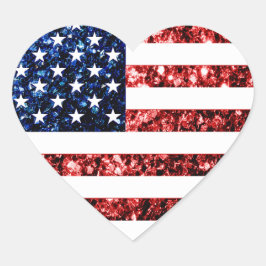 USA Flaggen Rot & Blau Glitzern Glitzer Herz-Aufkleber