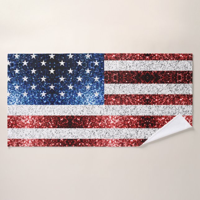 USA Flaggen Rot-Blau-Glitzern Glitzern Badhandtuch Set (Badehandtuch)