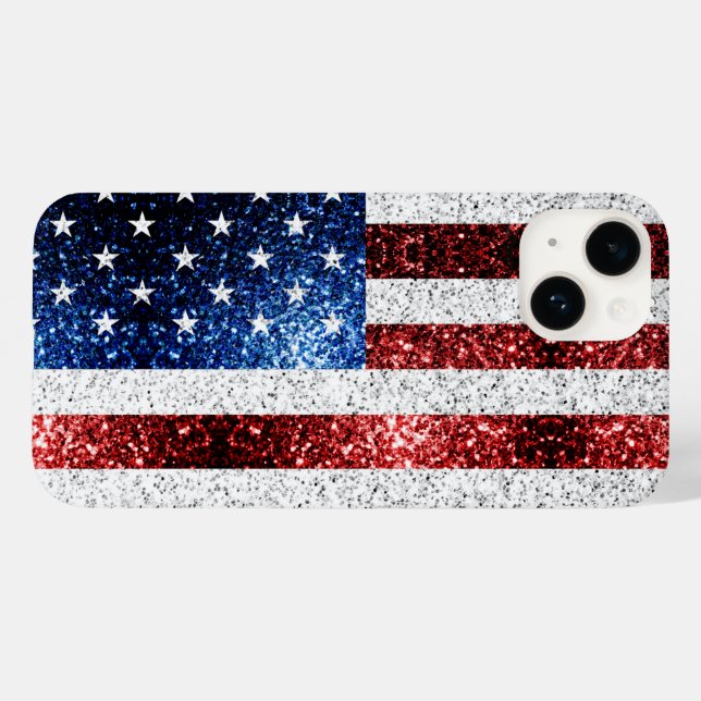 USA Flaggen Rot-Blau-Glitzern Glitzern Case-Mate iPhone Hülle (Rückseite (Horizontal))