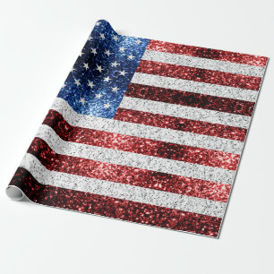 USA Flaggen Rot-Blau-Glitzern Glitzern Geschenkpapier