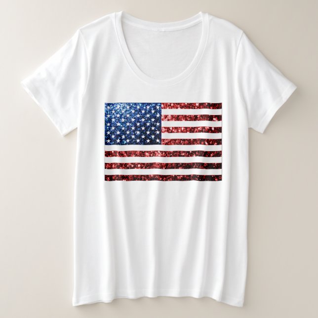 USA Flaggen Rot-Blau-Glitzern Glitzern Große Größe T-Shirt (Design vorne)