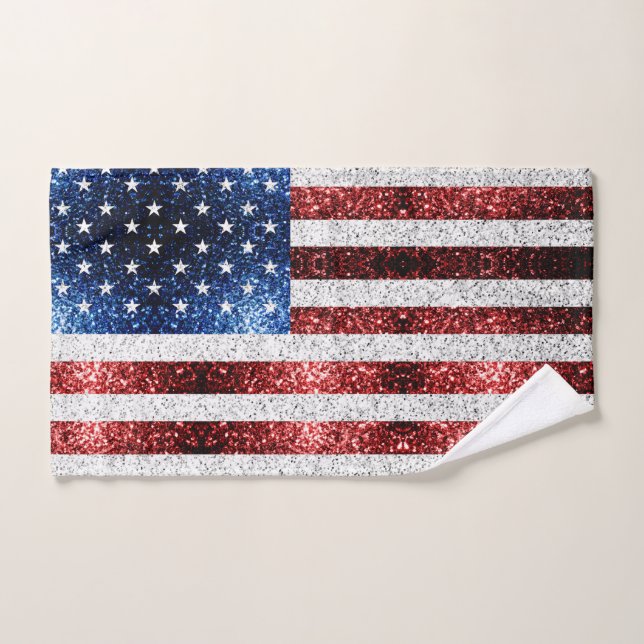 USA Flaggen Rot-Blau-Glitzern Glitzern Handtuch (Handtuch)