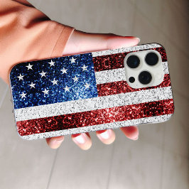 USA Flaggen Rot-Blau-Glitzern Glitzern iPhone 14 Hülle
